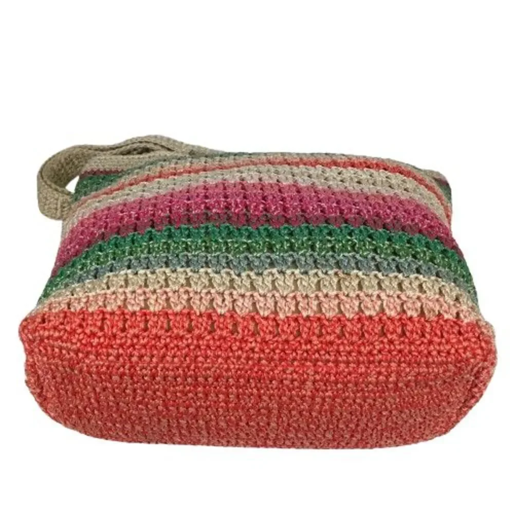 The Sak Multicolored Rainbow Striped Retro Y2K Woven Crochet Beach Tote Bag